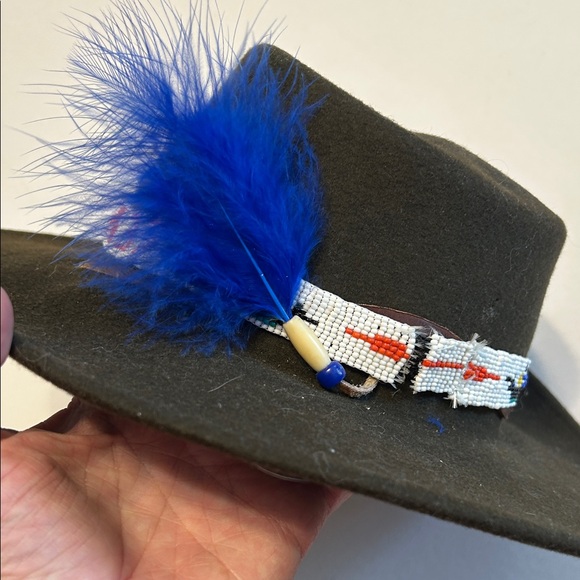 LEISURE FELT 100% Wool Size Medium Cowboy Hat Chocolate Brown Feather Beading main image 9